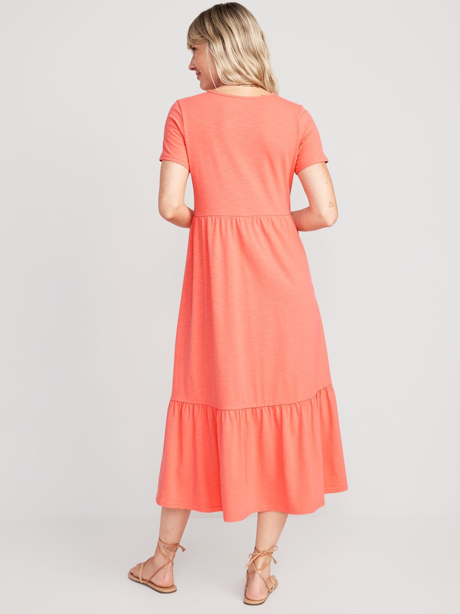 Short-Sleeve Tiered Midi Dress