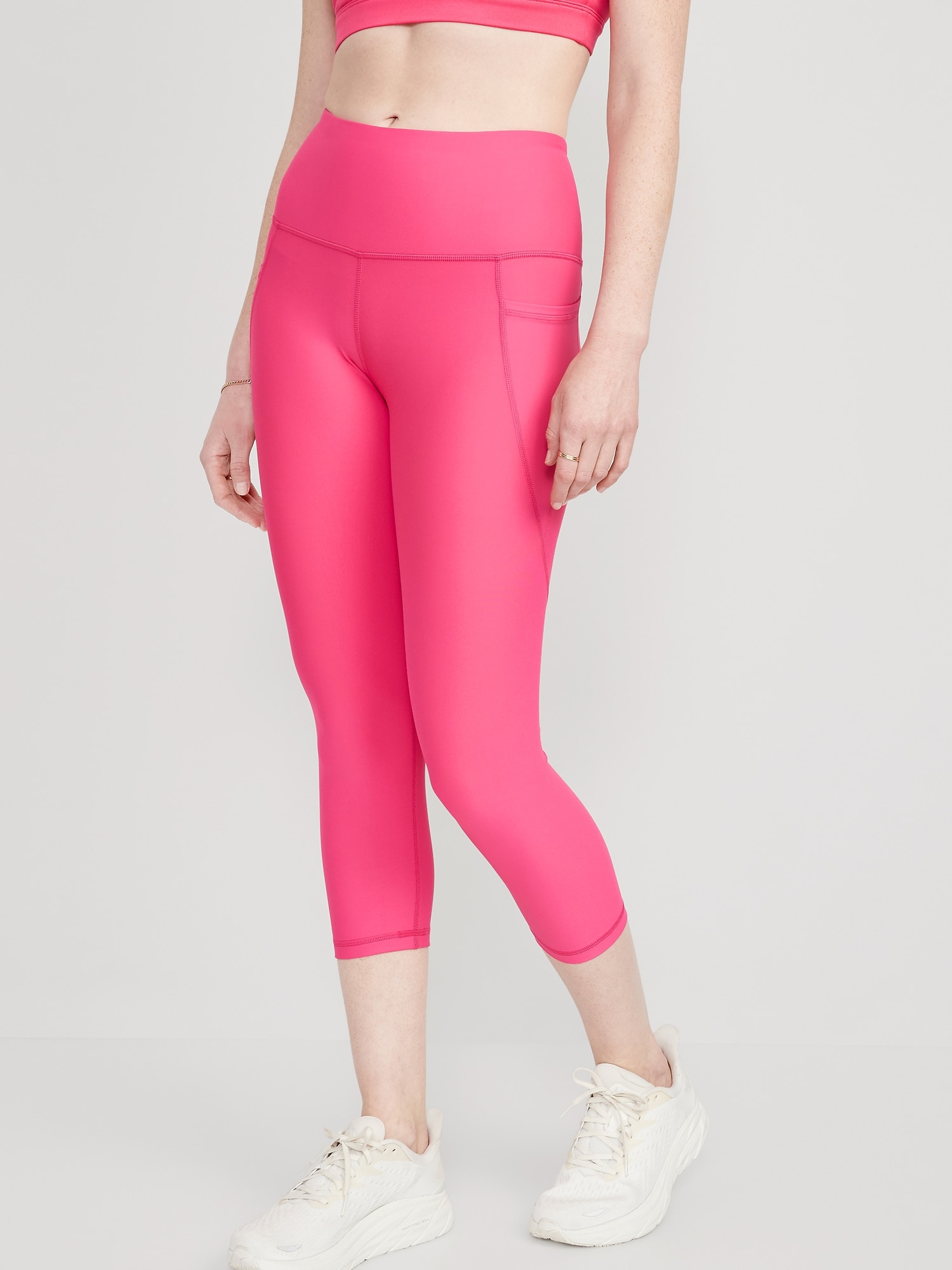 Old Navy High-Waisted PowerSoft Side-Pocket Crop Leggings for Women pink. 1