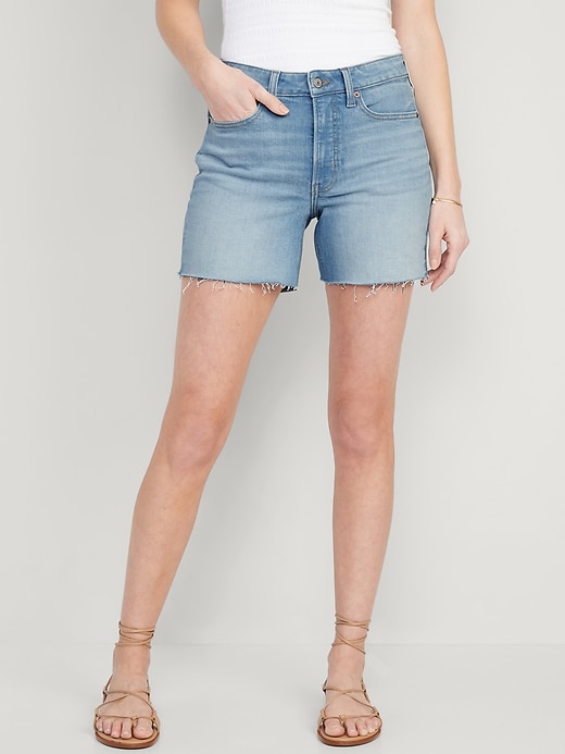Image number 1 showing, High-Waisted OG Straight Cut-Off Jean Shorts -- 5-inch inseam