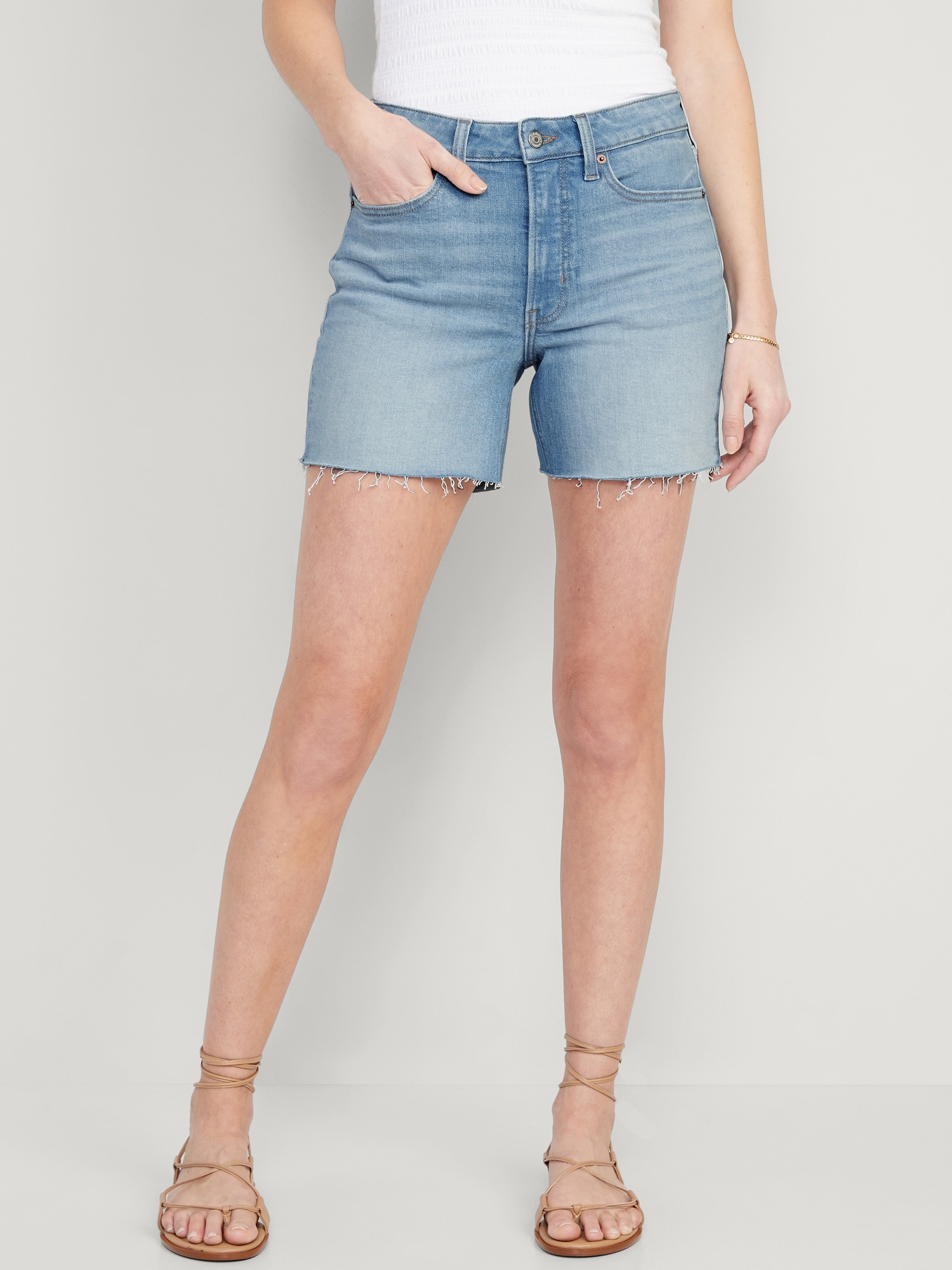 Low-Rise OG Straight Ripped Super-Short Jean Shorts – 1.5-inch inseam
