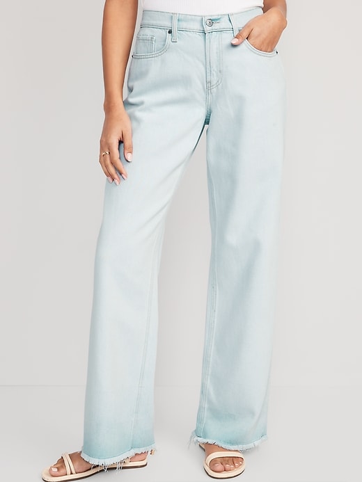 Image number 1 showing, Mid-Rise Baggy Straight Released-Hem Jeans