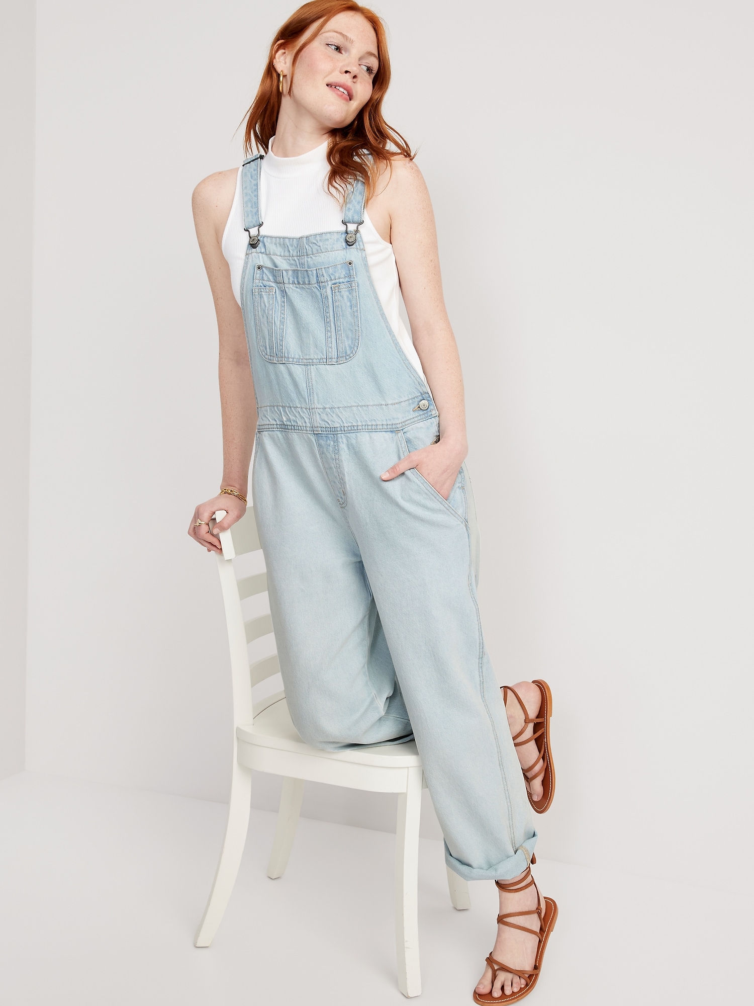Baggy Wide-Leg Non-Stretch Jean Overalls | Old Navy