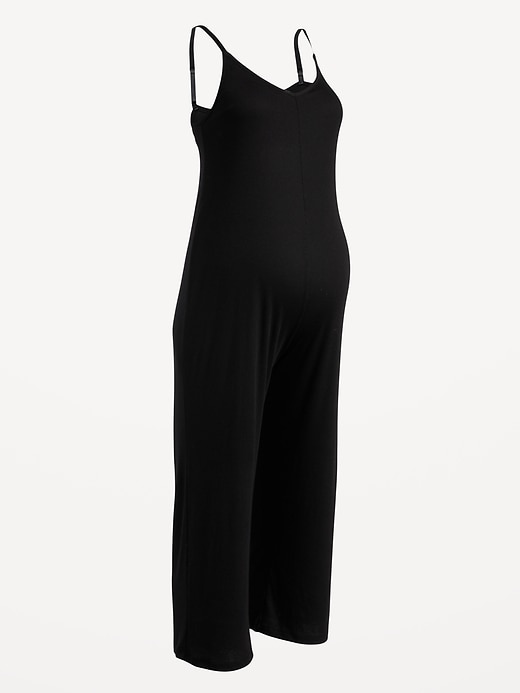 View large product image 2 of 2. Maternity Rib-Knit Cropped Wide-Leg Jumpsuit