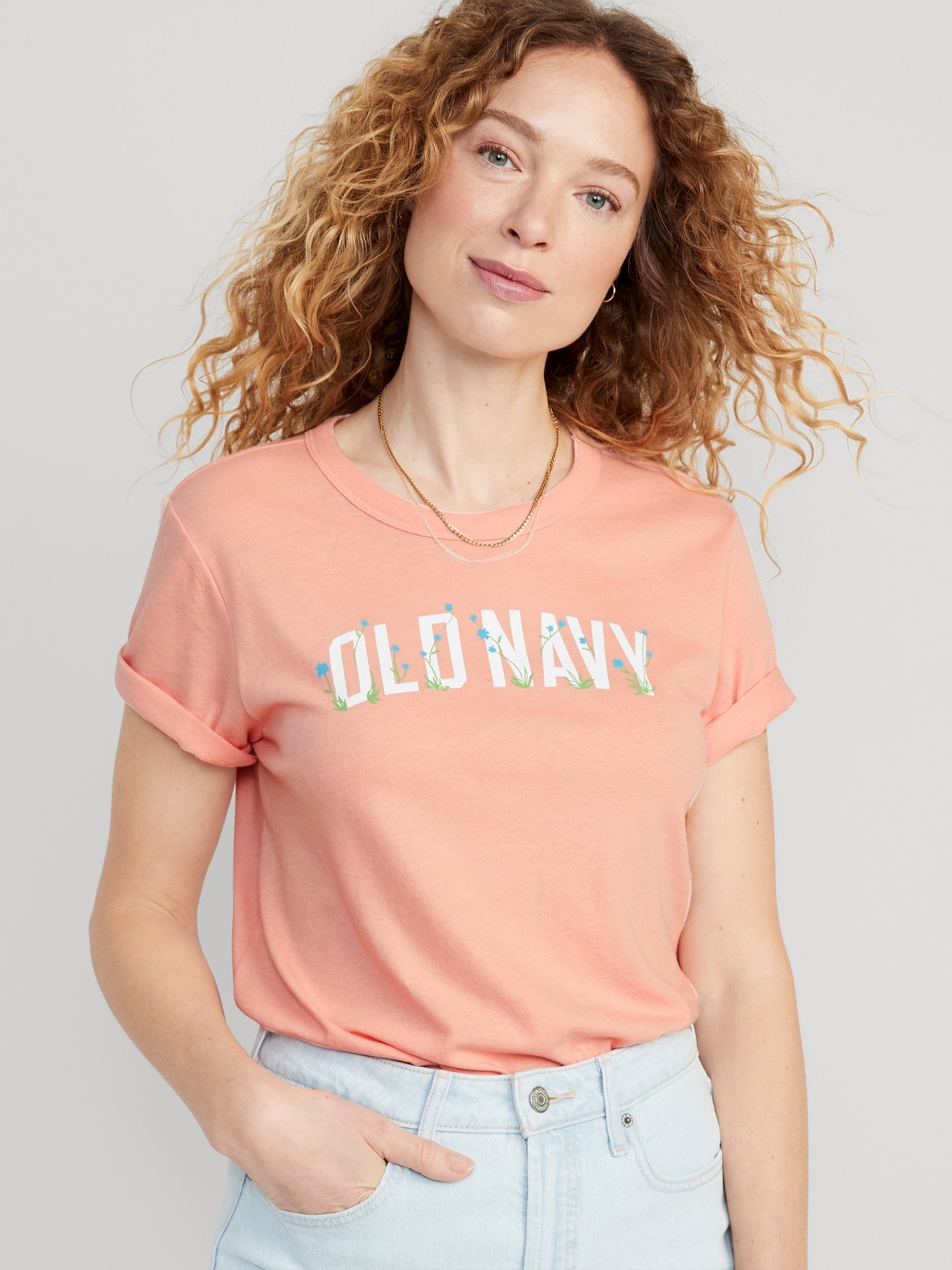 Old Navy EveryWear Logo Graphic T-Shirt for Women pink. 1