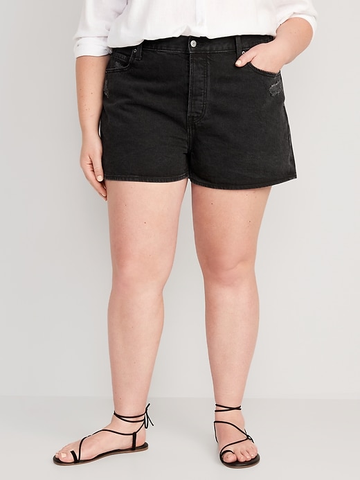 Image number 7 showing, High-Waisted Slouchy Straight Button-Fly Non-Stretch Jean Shorts for Women -- 3-inch inseam