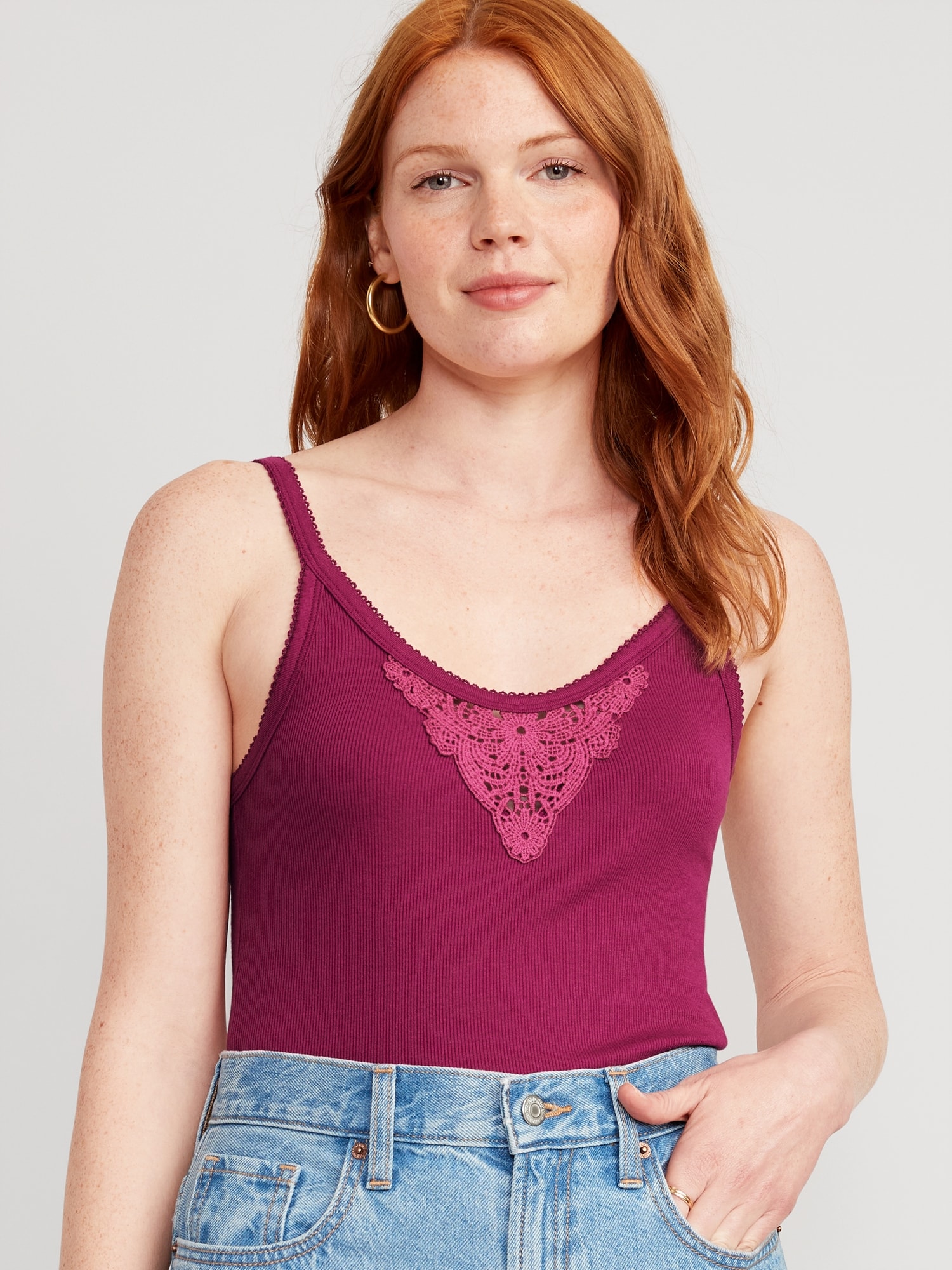 Old Navy Lace-Trim Tank Top for Women purple. 1
