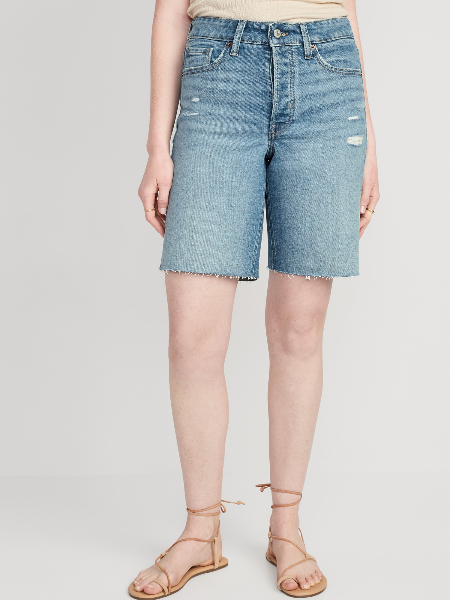 Old Navy High-Waisted OG Loose Button-Fly Jean Shorts for Women -- 9-inch inseam blue. 1
