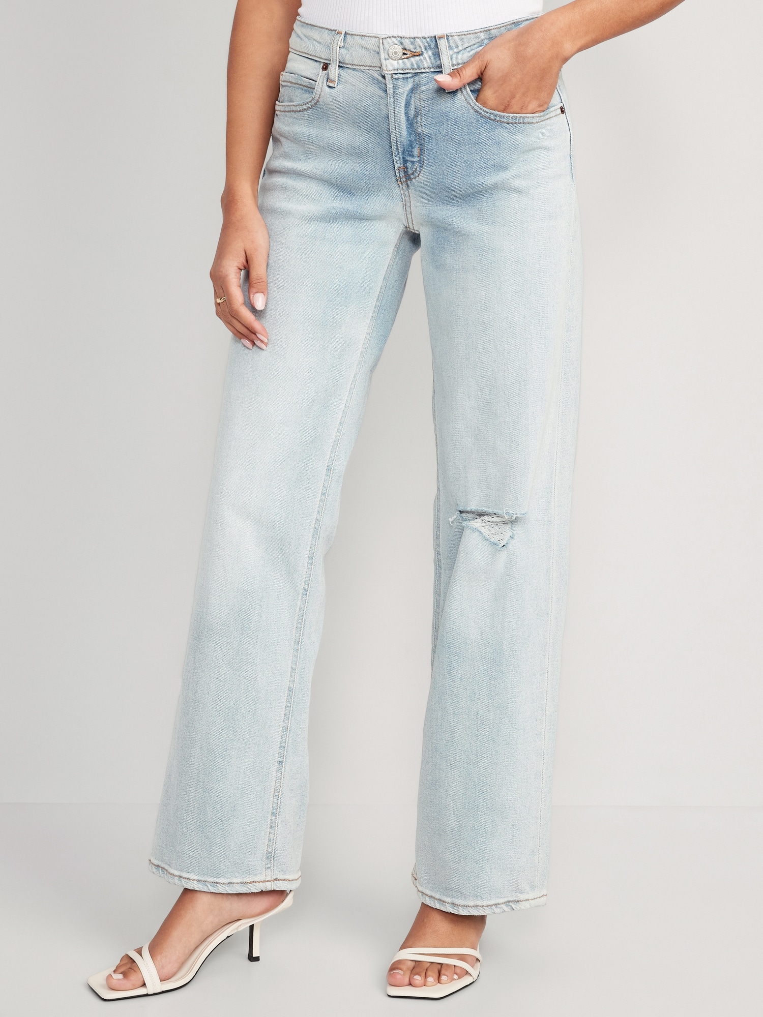 Mid-Rise Ripped Wide-Leg Jeans