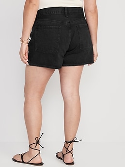 High-Waisted Button-Fly Slouchy Straight Patchwork Cut-Off Non-Stretch Jean  Shorts for Women -- 3-inch inseam