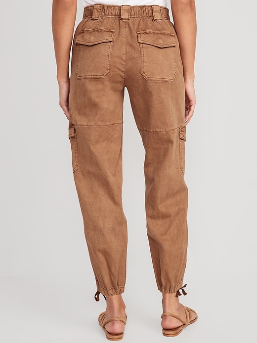 Image number 2 showing, High-Waisted Barrel-Leg Cargo Ankle Pants