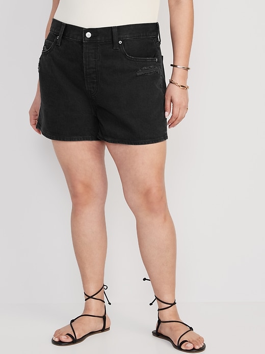 Image number 5 showing, High-Waisted Slouchy Straight Button-Fly Non-Stretch Jean Shorts -- 3-inch inseam