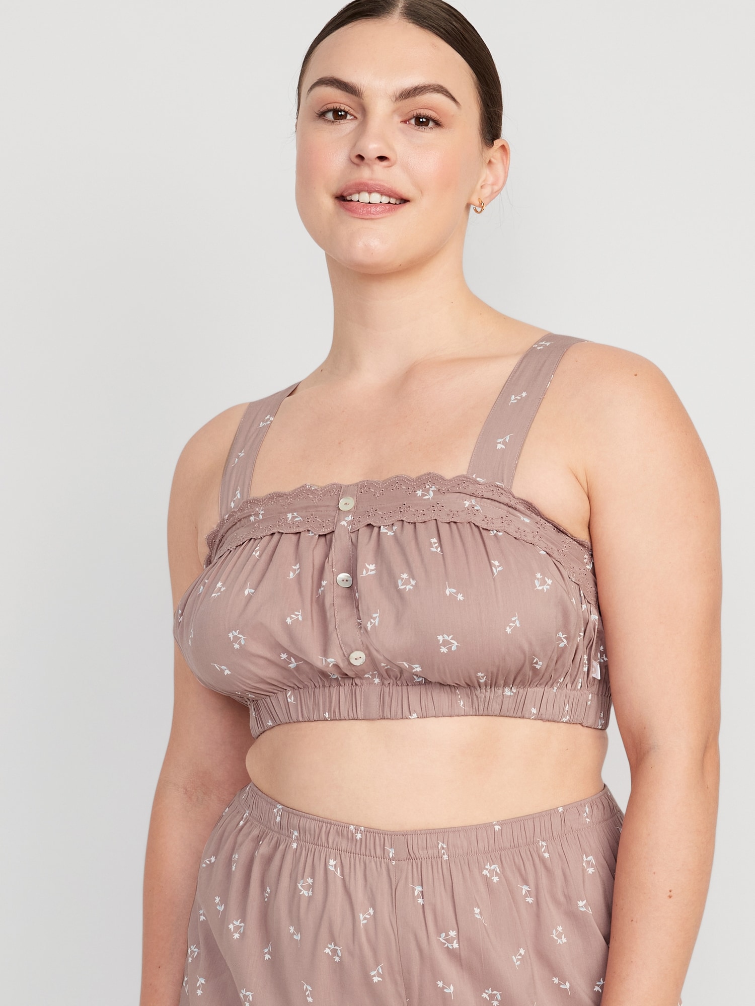 Sleeveless Button-Front Bralette Pajama Top