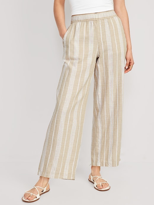 Image number 1 showing, High-Waisted Striped Linen-Blend Wide-Leg Pants