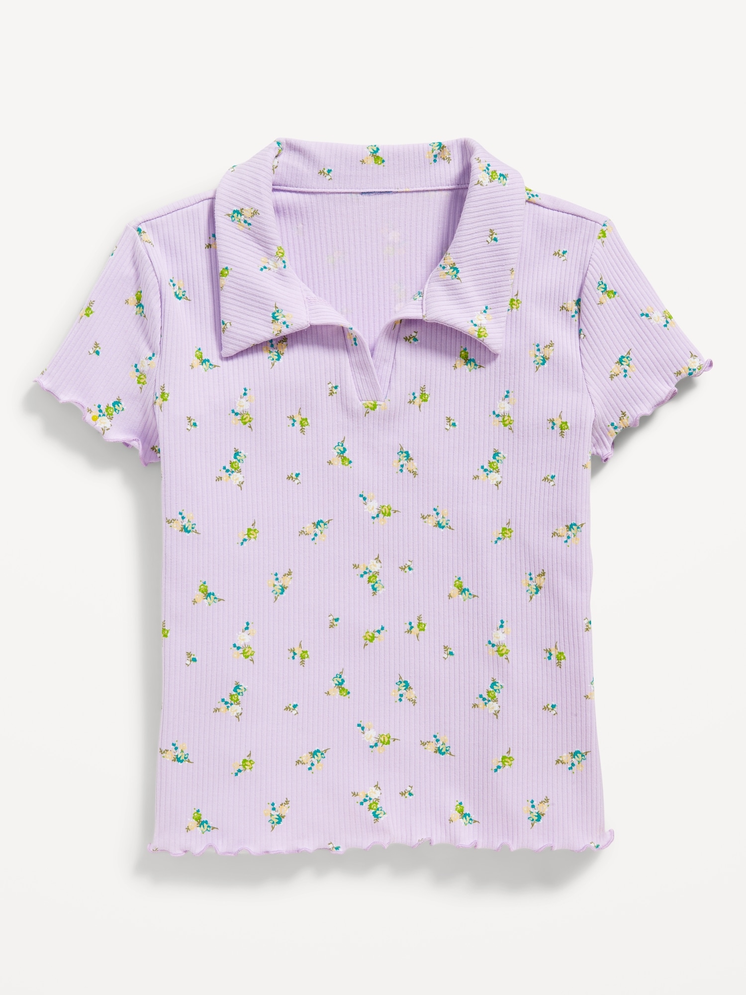 Old Navy Rib-Knit Collared Lettuce-Edge Shirt for Girls purple. 1