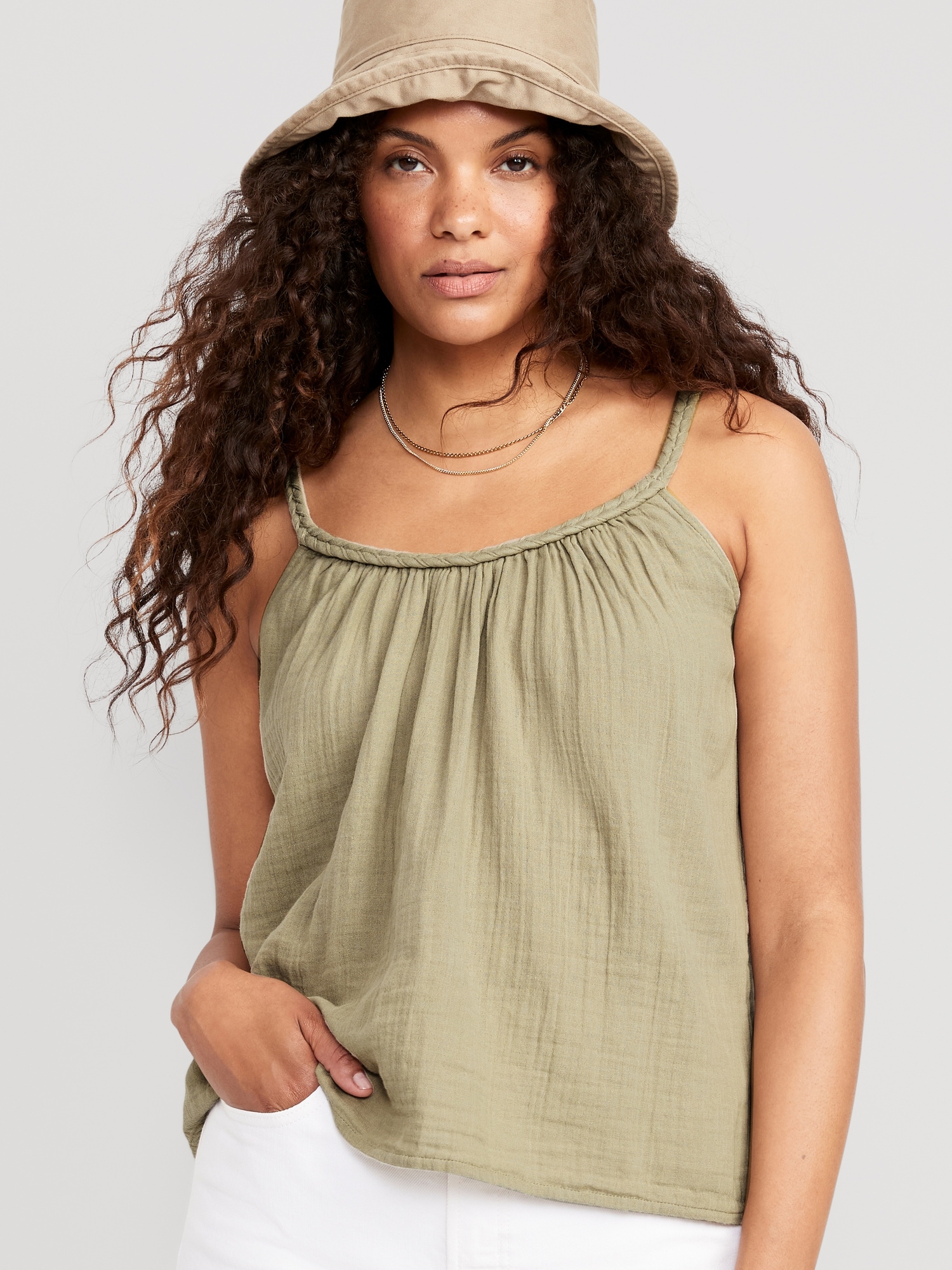 Old Navy Sleeveless Braided-Strap Top for Women green. 1