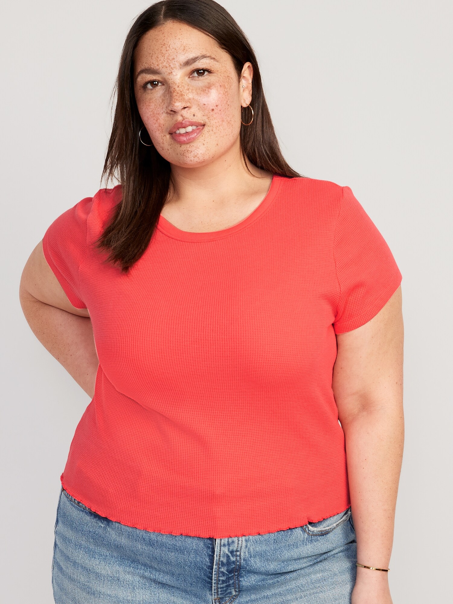 Women's Red Lettuce Edge Tee Half Sleeve at Rs 185, Women's Lettuce Edge  Tee in Noida