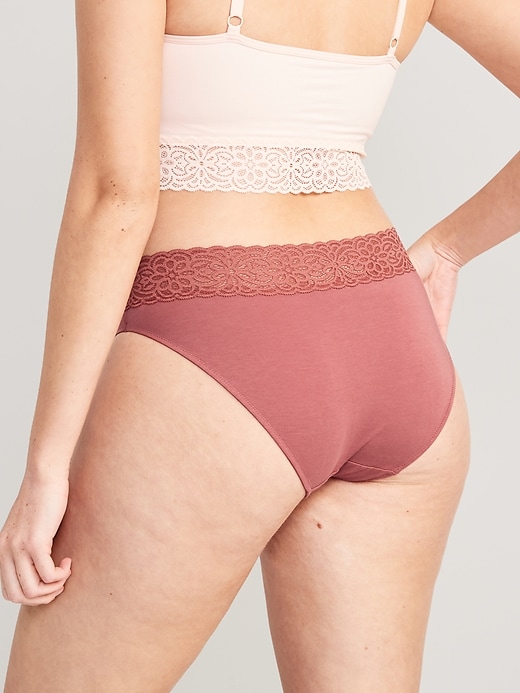 Image number 3 showing, Mid-Rise Supima® Cotton-Blend Lace-Trimmed Bikini Underwear