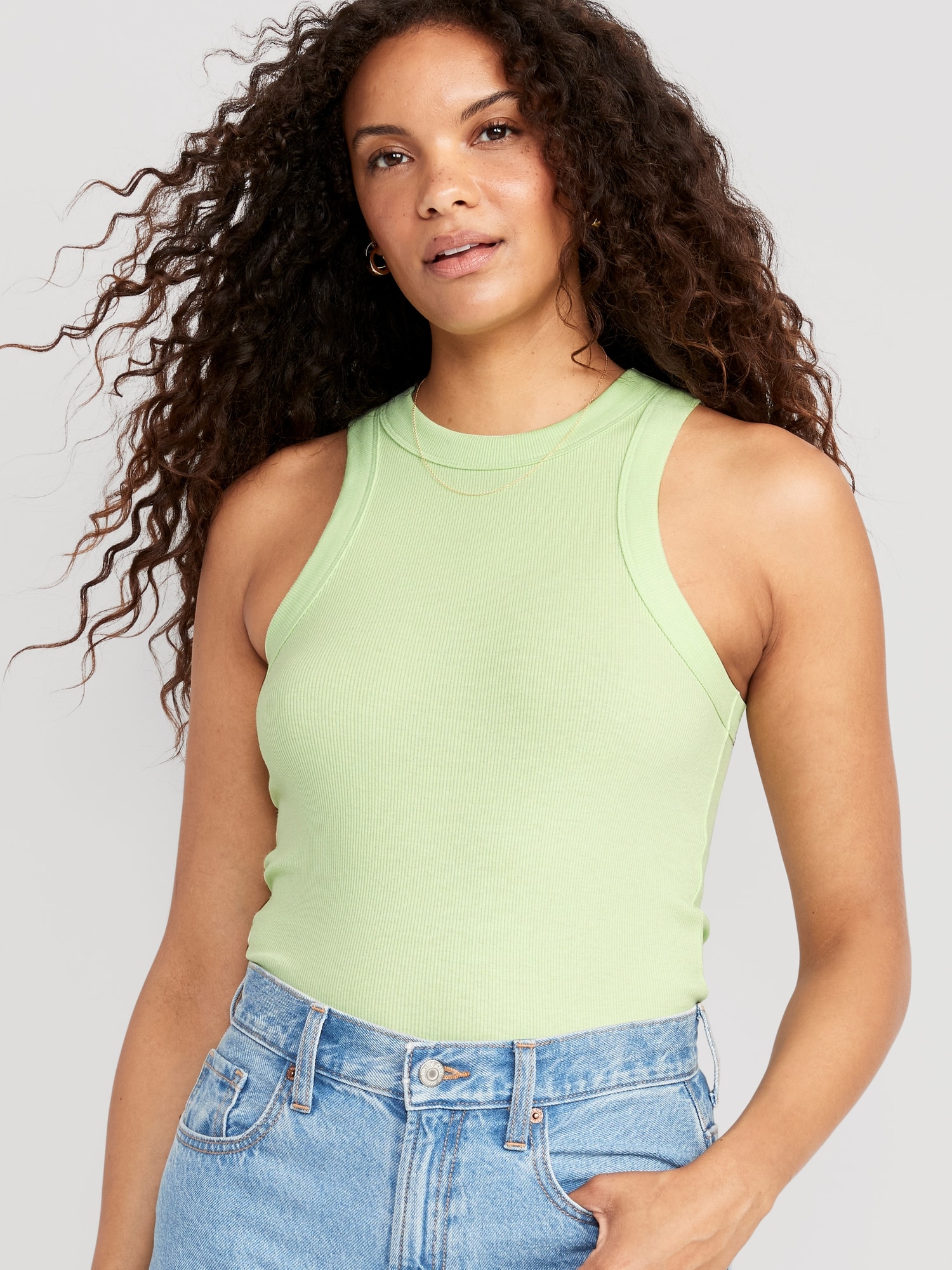 Old Navy Rib-Knit Cropped Tank Top for Women green. 1