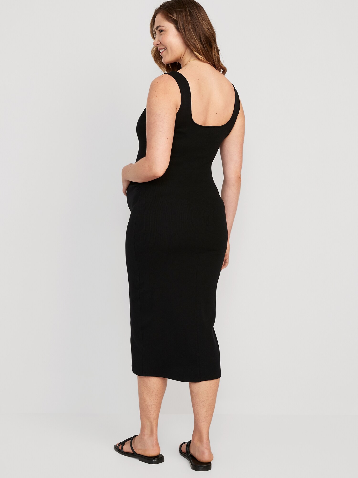 Maternity SquareNeck RibKnit Midi Dress Old Navy