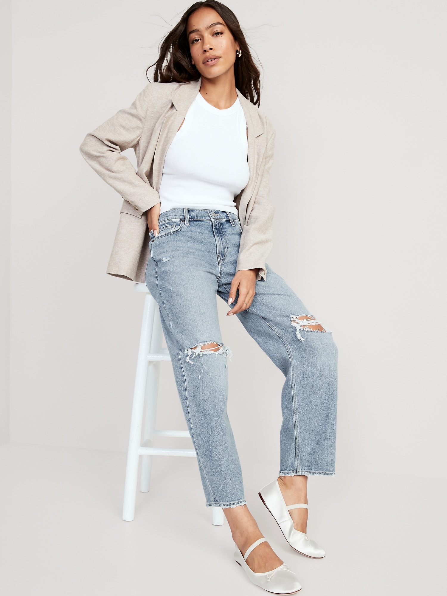 Mid-Rise Boyfriend Loose Ripped Jeans for Women | Old Navy