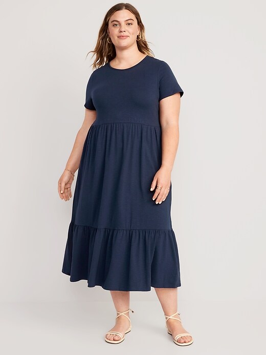 old navy tiered midi dress Tiered Puff-Sleeve All-Day Midi Swing Dress