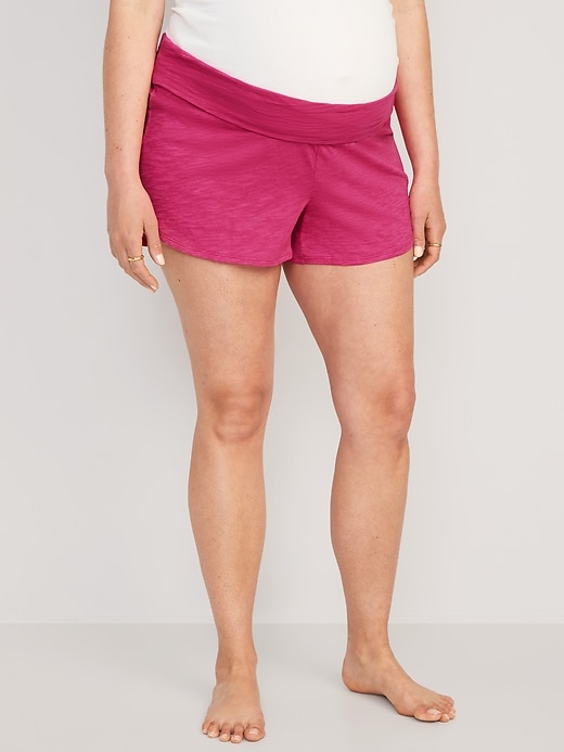View large product image 1 of 3. Maternity Rollover-Waist Slub-Knit Shorts -- 3.5-inch inseam