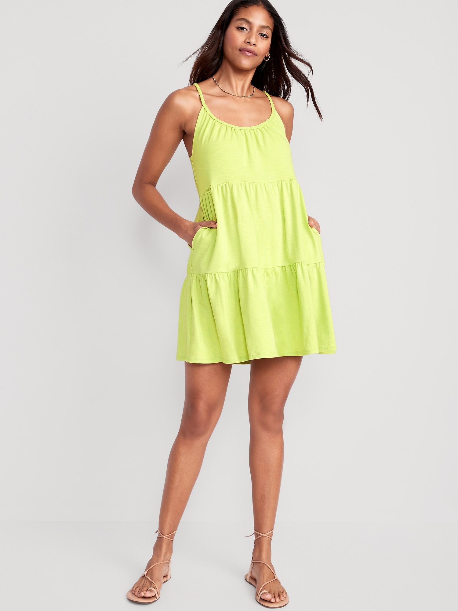 Braided-Strap Tiered Mini Swing Dress for Women | Old Navy