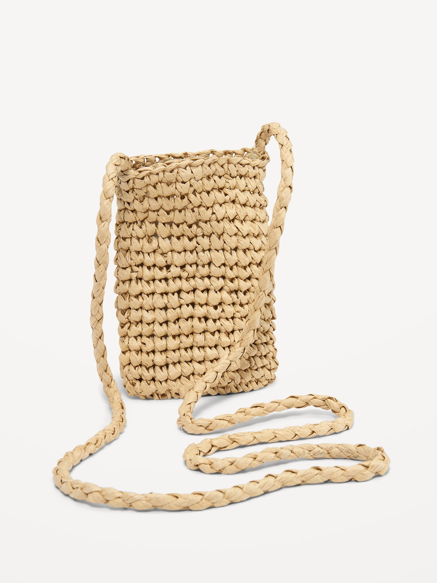 Old Navy Straw-Paper Crochet Crossbody Bag for Women brown. 1