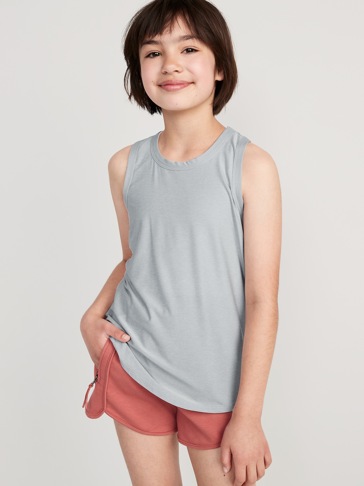 Old Navy Cloud 94 Soft Go-Dry Cool Tunic Tank Top for Girls gray. 1