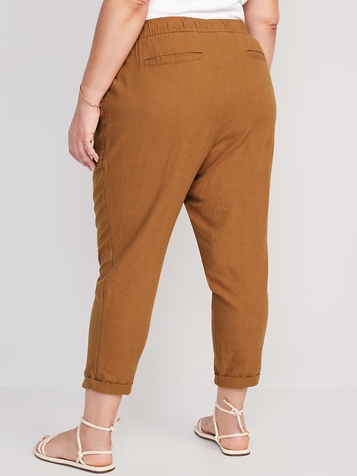 Image number 8 showing, High-Waisted Cropped Linen-Blend Tapered Pants for Women