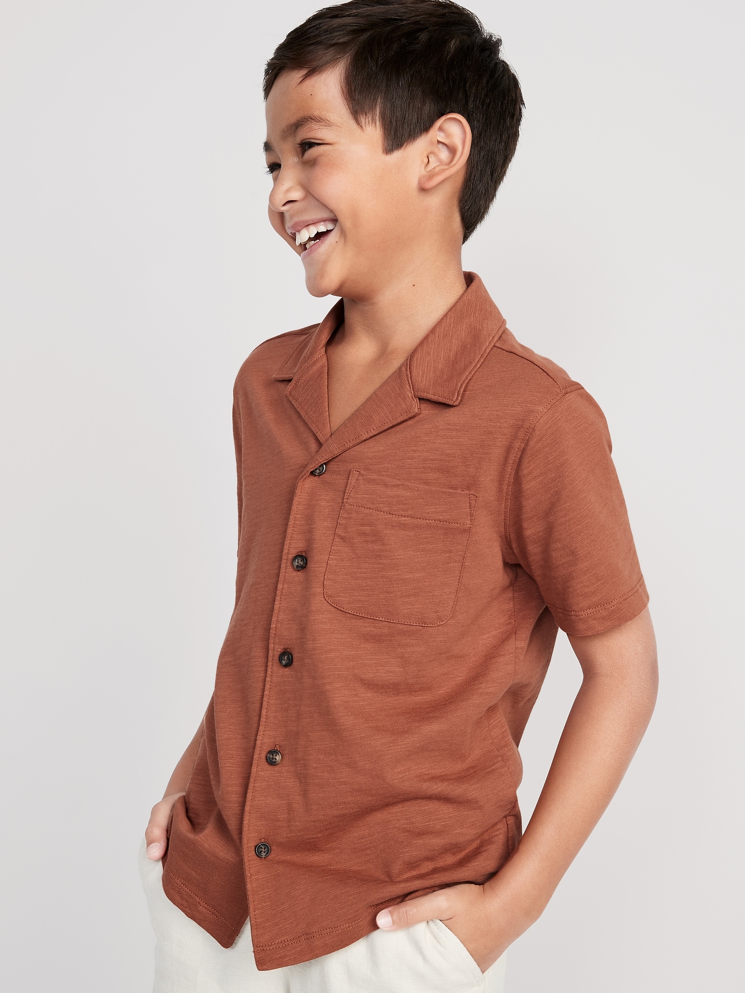 Old Navy Short-Sleeve Slub-Knit Camp Shirt for Boys brown. 1