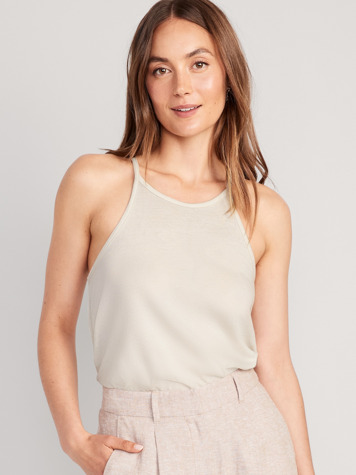 Old Navy Relaxed Halter Tank Top for Women beige. 1