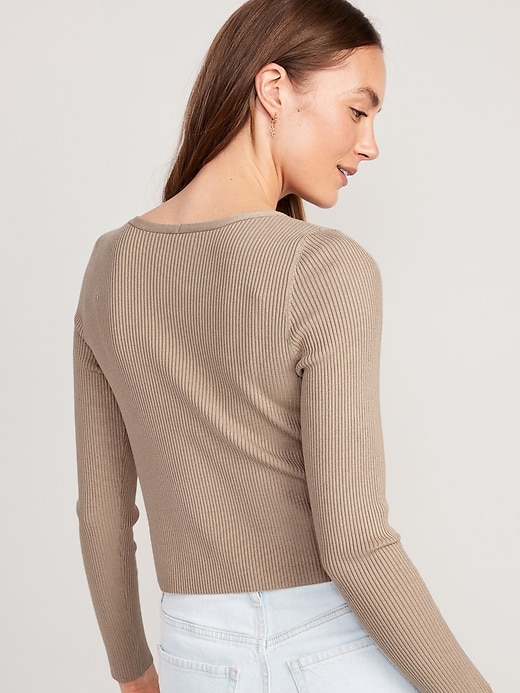 Image number 2 showing, V-Neck Rib-Knit Cropped Cardigan Sweater