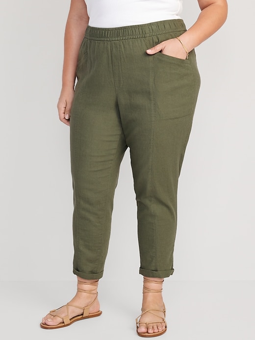 Image number 7 showing, High-Waisted Cropped Linen-Blend Tapered Pants