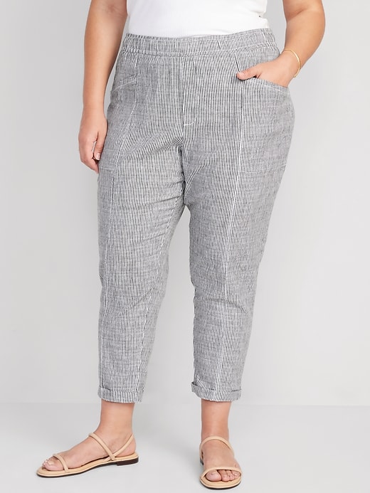 Image number 7 showing, High-Waisted Striped Cropped Linen-Blend Tapered Pants