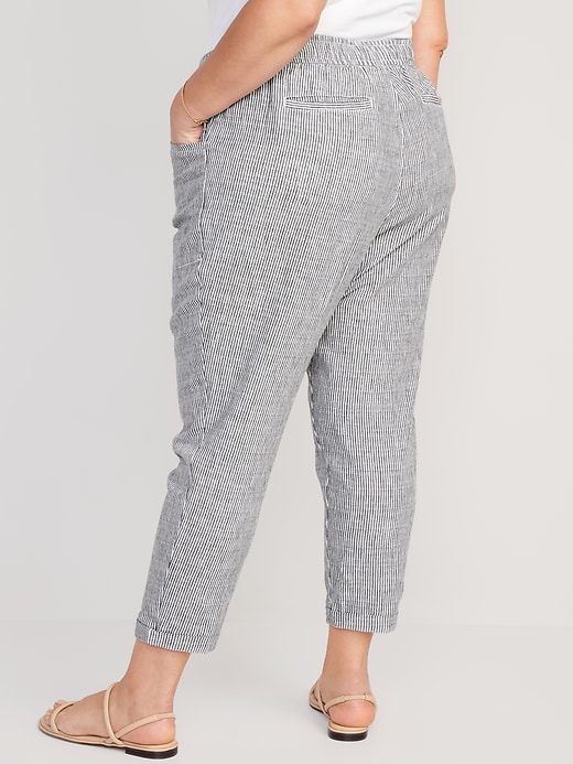 Image number 8 showing, High-Waisted Striped Cropped Linen-Blend Tapered Pants