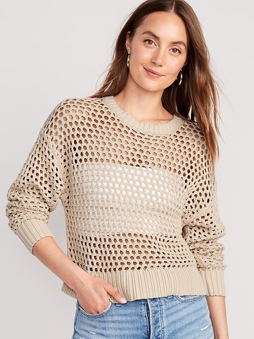 Image number 1 showing, Open-Stitch Pullover Sweater