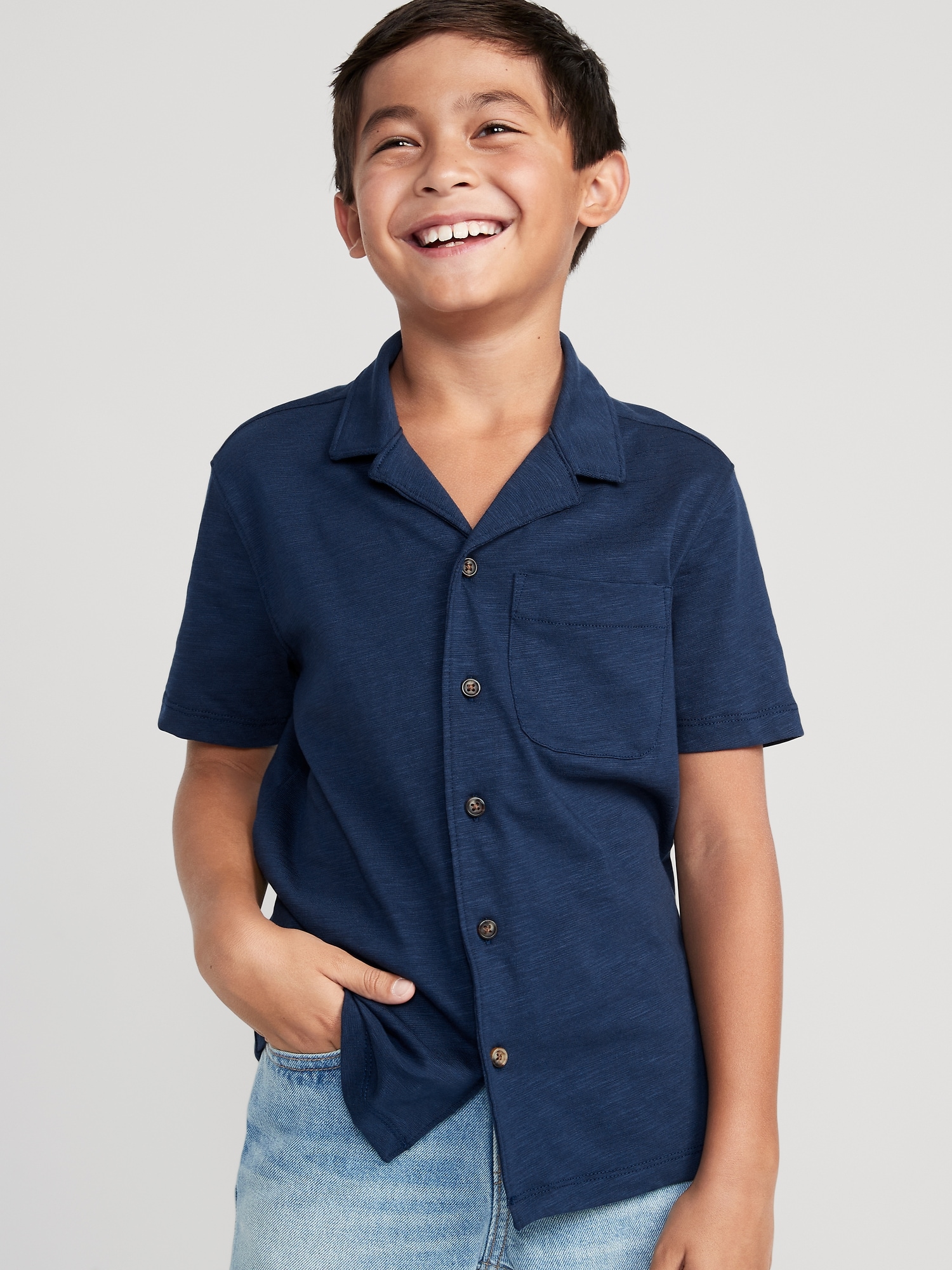 Old Navy Short-Sleeve Slub-Knit Camp Shirt for Boys blue. 1