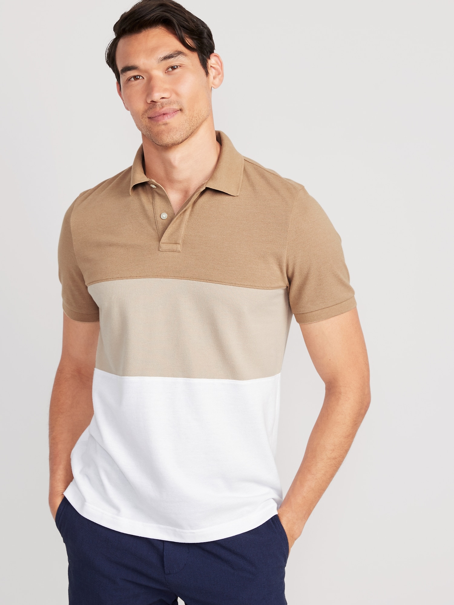 Old Navy Color-Block Classic Fit Pique Polo for Men brown. 1