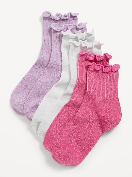 View large product image 1 of 2. Ruffle-Cuff Quarter-Crew Socks 3-Pack for Girls