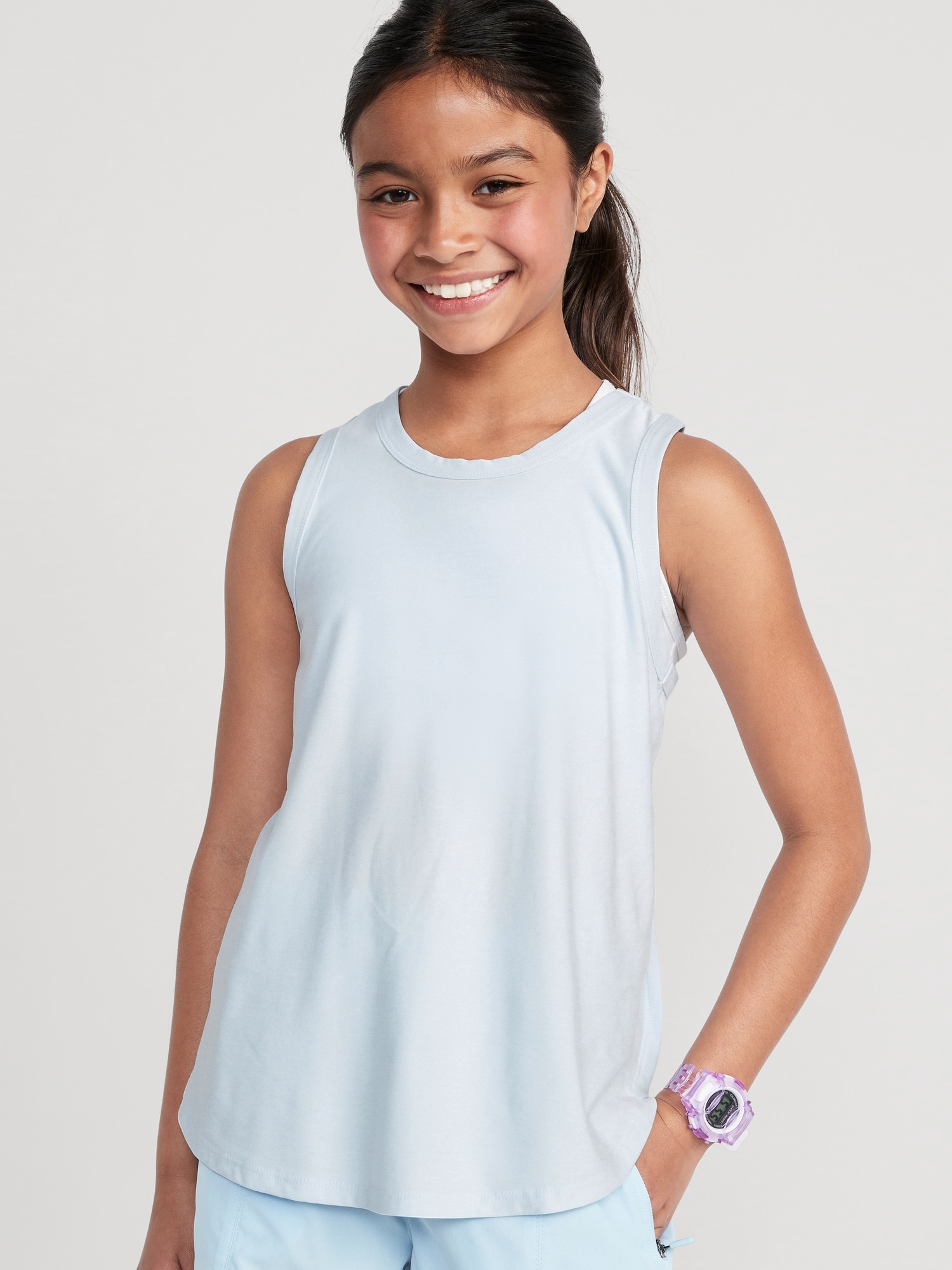 Old Navy Cloud 94 Soft Go-Dry Cool Tunic Tank Top for Girls blue. 1