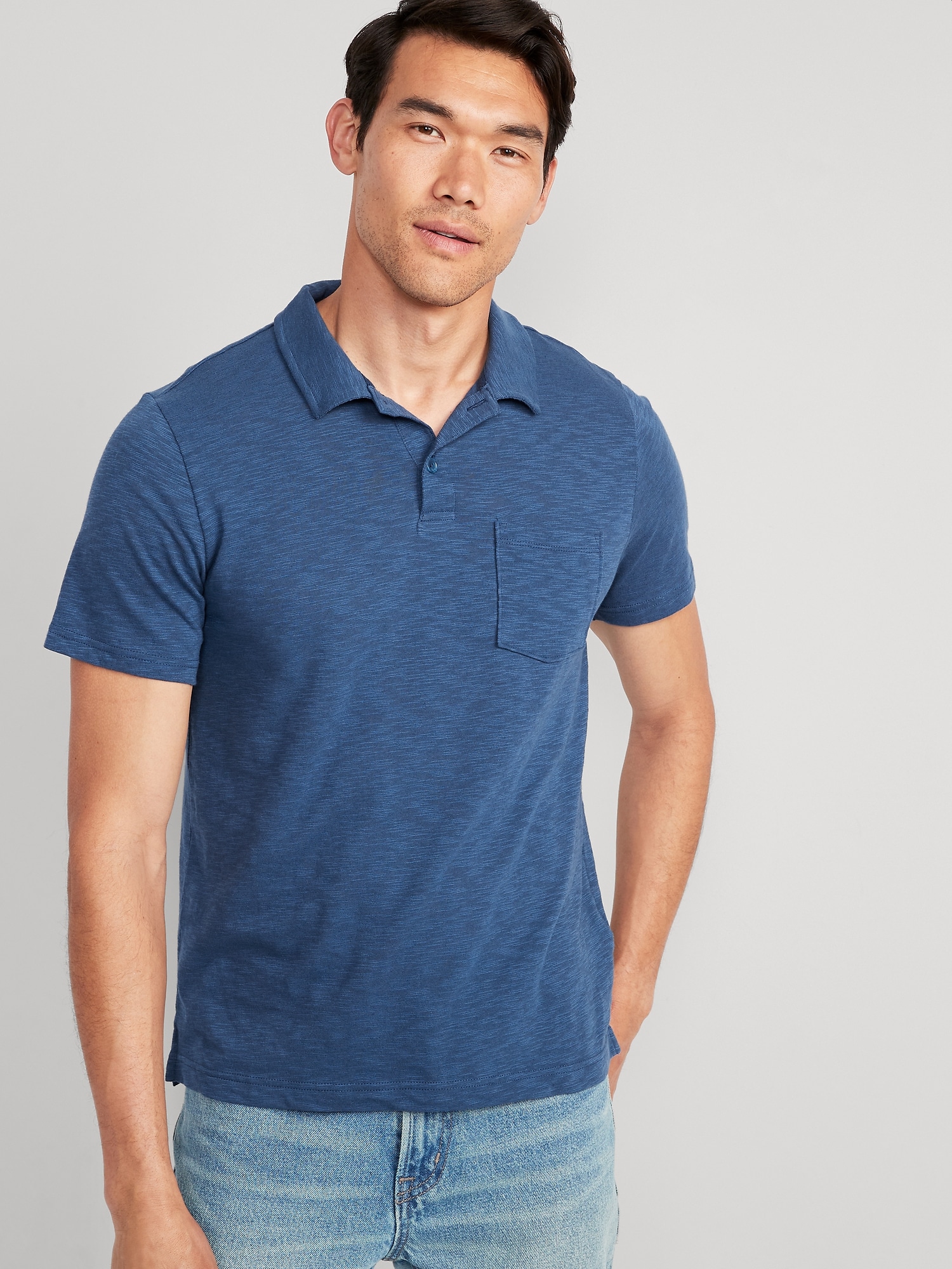 Old Navy Classic Fit Linen-Blend Polo for Men blue. 1