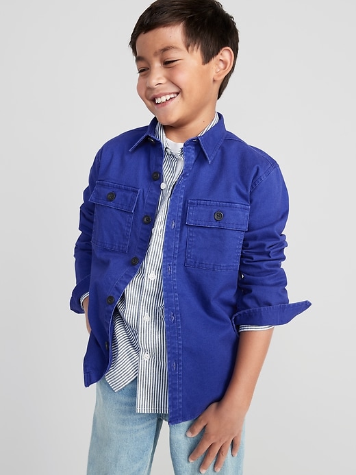 View large product image 1 of 3. Long-Sleeve Utility Pocket Twill Shirt for Boys