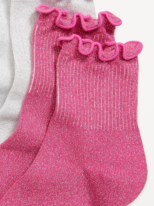 View large product image 2 of 2. Ruffle-Cuff Quarter-Crew Socks 3-Pack for Girls