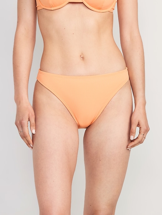 Image number 1 showing, High-Waisted French-Cut Ribbed Bikini Swim Bottoms