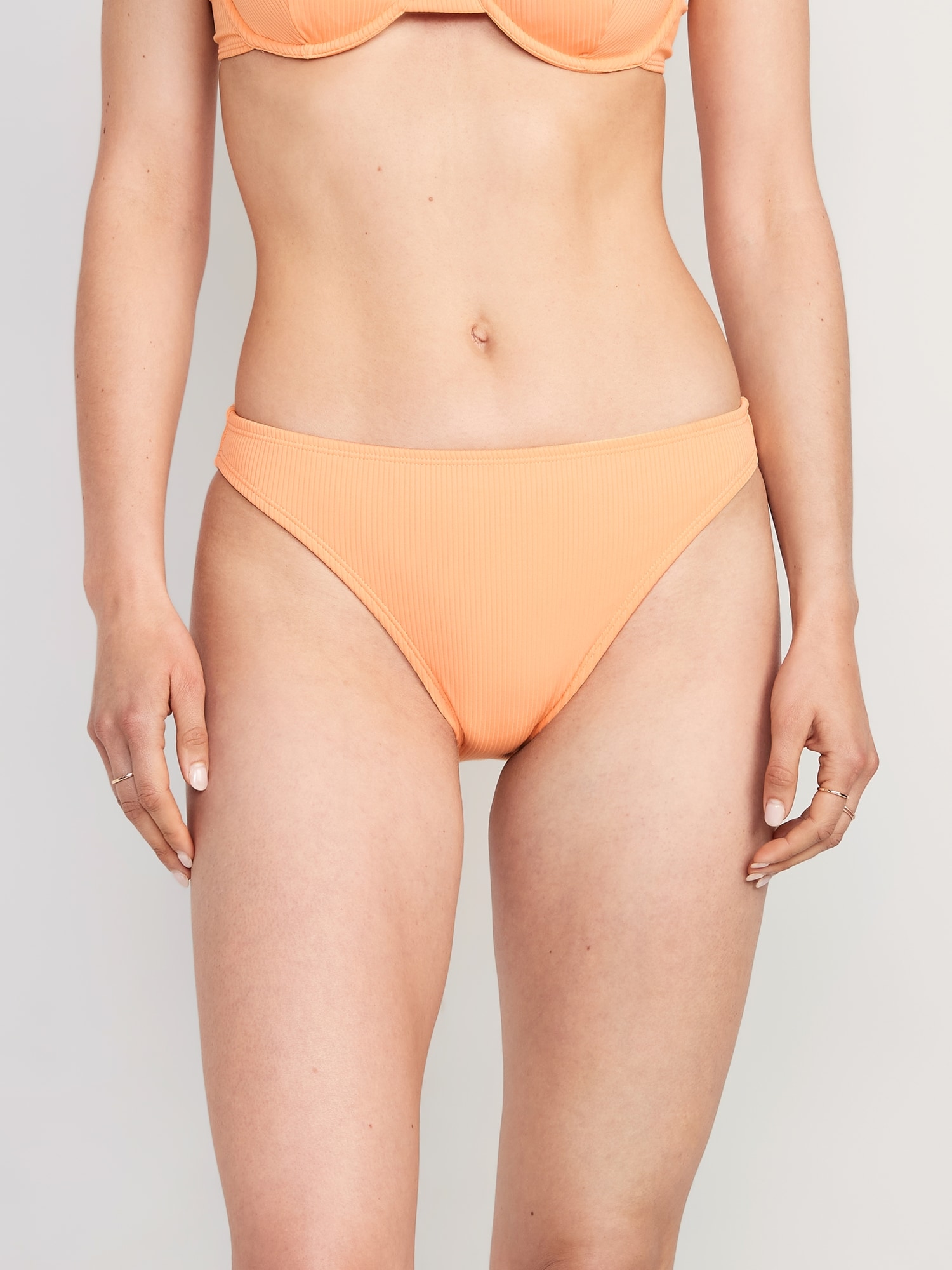Old Navy High-Waisted French-Cut Ribbed Bikini Swim Bottoms orange. 1