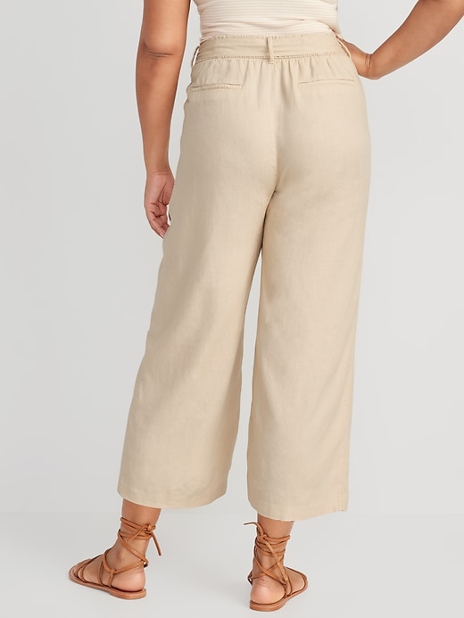 Image number 6 showing, High-Waisted Linen-Blend Cropped Wide-Leg Pants