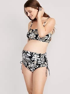 Maternity Textured Twist-Front Cutout Nursing Tankini Swim Top
