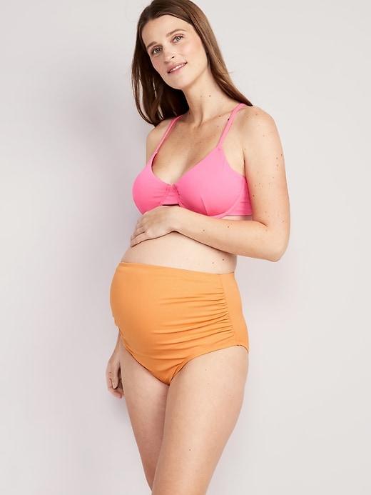 Image number 1 showing, Maternity High Waisted Rib-Knit Swim Bottoms