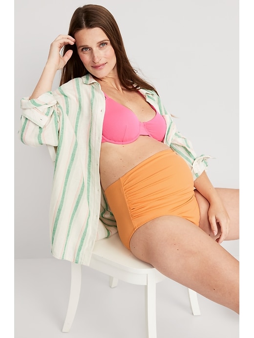 Image number 3 showing, Maternity High Waisted Rib-Knit Swim Bottoms